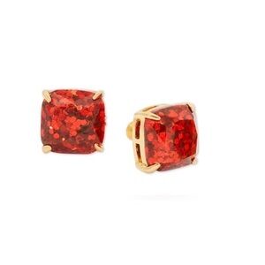 Kate Spade Dark Red Glitter Crystal Square Stud Earrings BRAND NEW